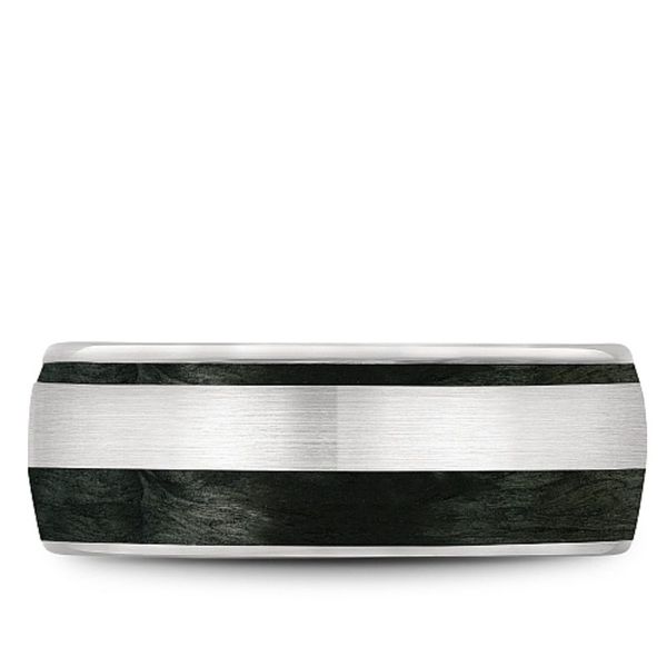 14kt White Gold and Carbon Fiber Men's Wedding Band with a Sandpaper Finish By Bleu Royale. Image 2 Becky Beauchine Kulka Diamonds and Fine Jewelry Okemos, MI