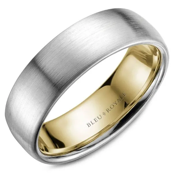 14kt Two Tone White And Yellow Gold Men's Wedding Band With A Sandpaper Finish By Bleu Royale. Becky Beauchine Kulka Diamonds and Fine Jewelry Okemos, MI