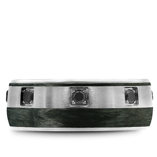 14kt White Gold Men's Wedding Band With A Carbon Fiber Inlay and Flush Set Black Diamonds By Bleu Royale Image 2 Becky Beauchine Kulka Diamonds and Fine Jewelry Okemos, MI