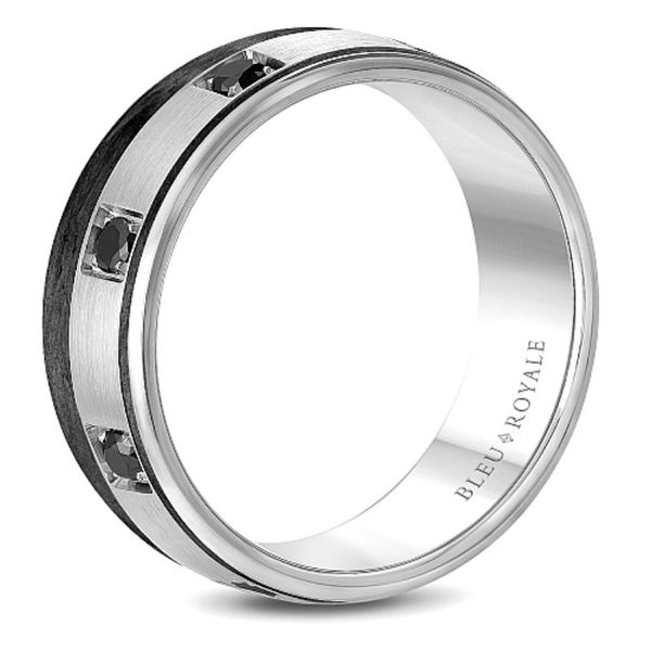 14kt White Gold Men's Wedding Band With A Carbon Fiber Inlay and Flush Set Black Diamonds By Bleu Royale Image 3 Becky Beauchine Kulka Diamonds and Fine Jewelry Okemos, MI