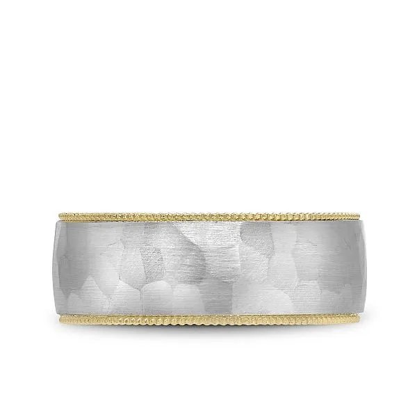 14kt Two Tone White And Yellow Gold Men's Wedding Band With A Frost Hammer Finish By Bleu Royale Image 3 Becky Beauchine Kulka Diamonds and Fine Jewelry Okemos, MI