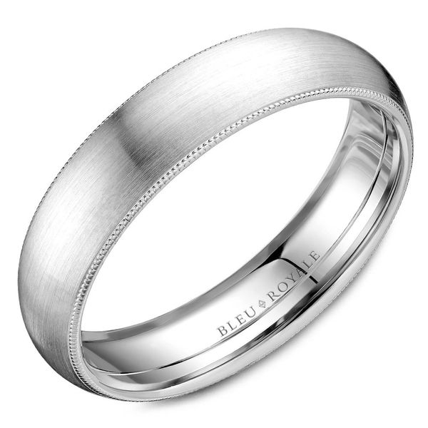 14kt White Gold Men's Wedding Band With A Sandpaper Finish And Milgrain Detail By Bleu Royale Becky Beauchine Kulka Diamonds and Fine Jewelry Okemos, MI