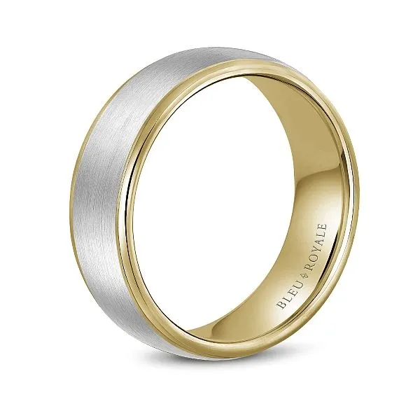 14kt Two Tone White And Yellow Gold Men's Wedding Band with A Sandpaper Finish By Bleu Royale Image 2 Becky Beauchine Kulka Diamonds and Fine Jewelry Okemos, MI