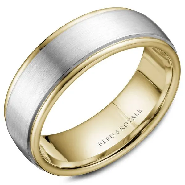 14kt Two Tone White And Yellow Gold Men's Wedding Band with A Sandpaper Finish By Bleu Royale Becky Beauchine Kulka Diamonds and Fine Jewelry Okemos, MI