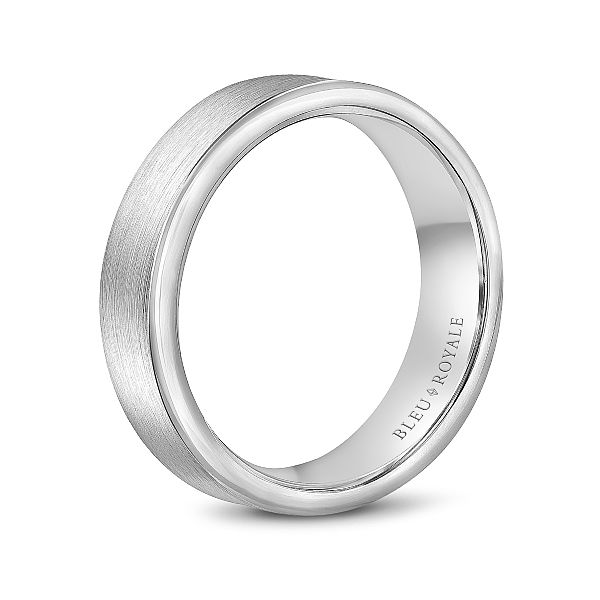 14kt White Gold Men's Wedding Band With A Sadnpaper Finish By Bleu Royale Image 2 Becky Beauchine Kulka Diamonds and Fine Jewelry Okemos, MI