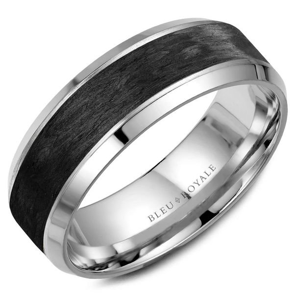 14kt White Gold and Carbon Fiber Men's Wedding Band By Bleu Royale Becky Beauchine Kulka Diamonds and Fine Jewelry Okemos, MI