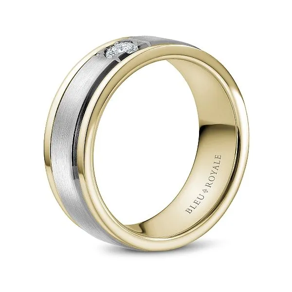 14kt Two Tone White And Yellow Gold Flush Set Diamond Men's Wedding Band  By Bleu Royale Image 2 Becky Beauchine Kulka Diamonds and Fine Jewelry Okemos, MI