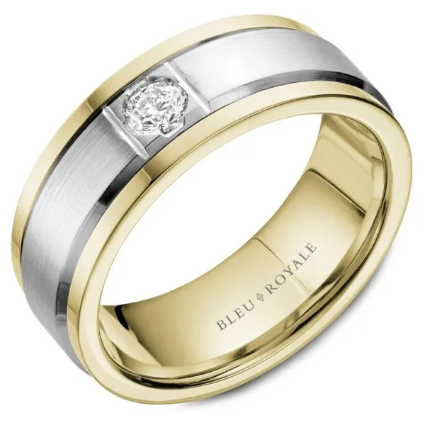 14kt Two Tone White And Yellow Gold Flush Set Diamond Men's Wedding Band  By Bleu Royale Becky Beauchine Kulka Diamonds and Fine Jewelry Okemos, MI