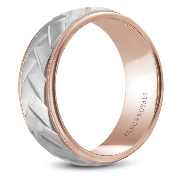 14kt Two Tone White And Rose Gold Frosted Basket Weave Men's Band  By Bleu Royale Image 3 Becky Beauchine Kulka Diamonds and Fine Jewelry Okemos, MI