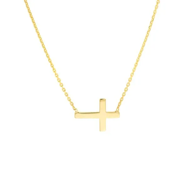 14kt Yellow Gold Sideways Mini Cross Necklace Becky Beauchine Kulka Diamonds and Fine Jewelry Okemos, MI