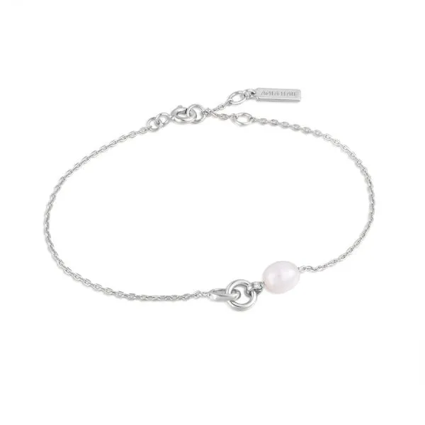 Rhodium Plated Sterling Silver pearl Link Chain Bracelt By Ania Haie similar item image