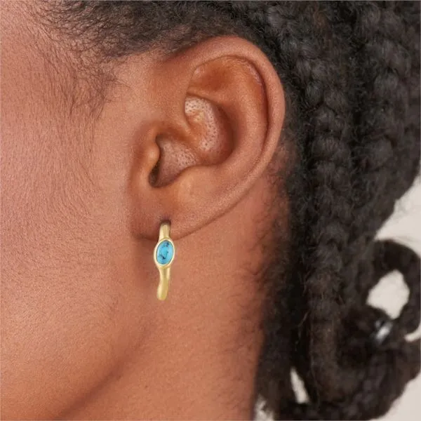 14kt Yelow Gold Plated Sterling  Turquoise Wave Huggie Ho...