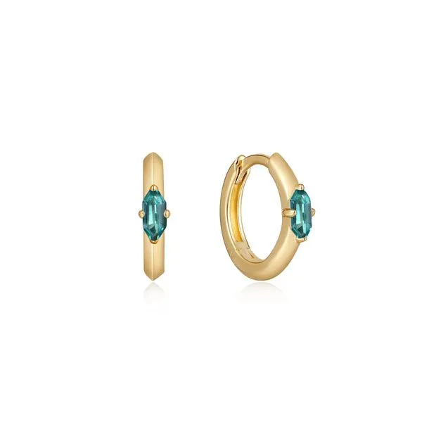 14kt Yellow Gold Plated Sterling Silver Teal Sparkle Emblem Huggie Hoop Earrings by Ania Haie Becky Beauchine Kulka Diamonds and Fine Jewelry Okemos, MI