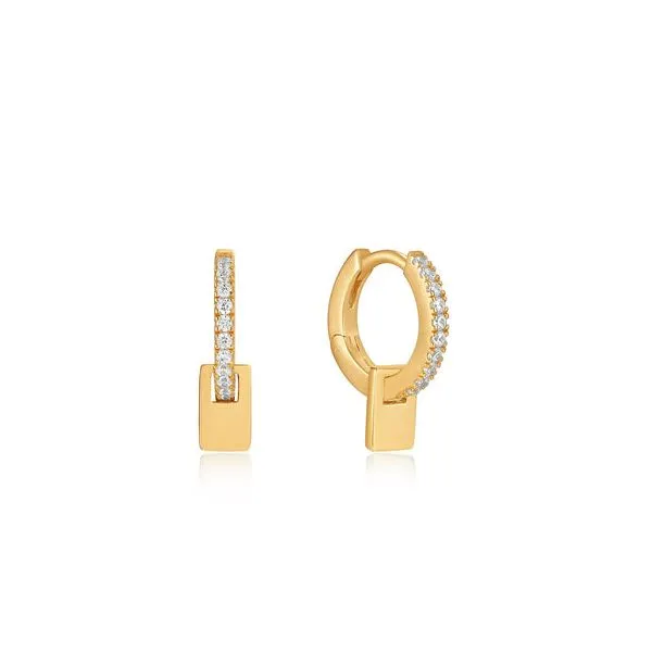 Gold Plated Sterling Silver Glam Pendant Huggie Hoop Earr...