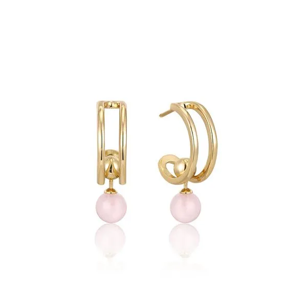 Gold Orb Rose Quartz Stud Mini Hoop Earrings Becky Beauchine Kulka Diamonds and Fine Jewelry Okemos, MI