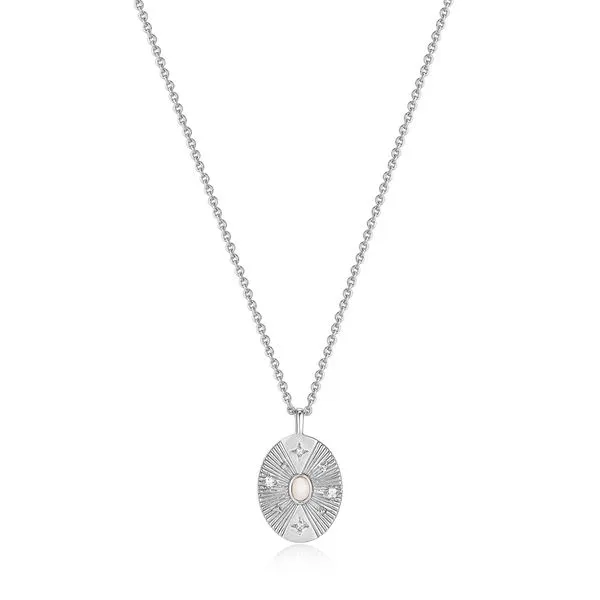 Rhodium Plated Sterling Silver Scattered Stars Kyoto Opal Disc Necklace by Ania Haie. Becky Beauchine Kulka Diamonds and Fine Jewelry Okemos, MI