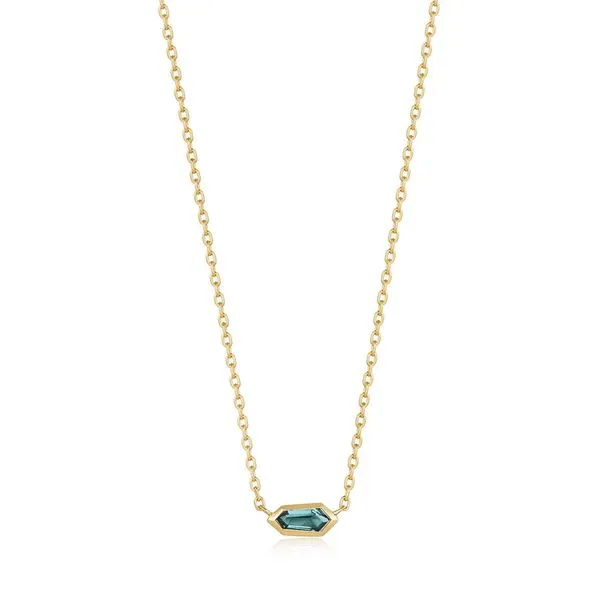 14kt Yellow Gold Plated Sterling Silver Teal Sparkle Emblem Chain Necklace by Ania Haie Becky Beauchine Kulka Diamonds and Fine Jewelry Okemos, MI