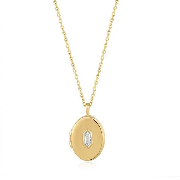 14kt Yellow Gold Plated Sterling Silver Sparkle Locket Pendant Necklace by Ania Haie Becky Beauchine Kulka Diamonds and Fine Jewelry Okemos, MI