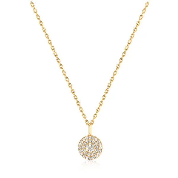 Gold Plated Sterling Silver Glam Disc Pendant Necklace by Ania Haie Becky Beauchine Kulka Diamonds and Fine Jewelry Okemos, MI