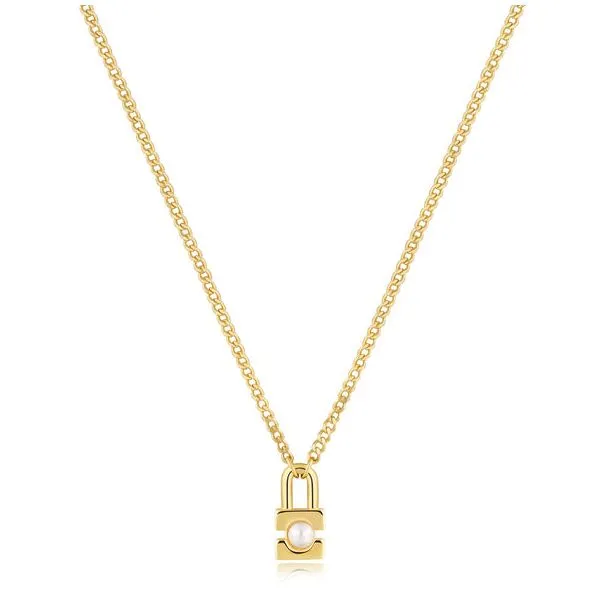 Gold Plated Steling Silver Pearl Padlock Necklace by Ania...