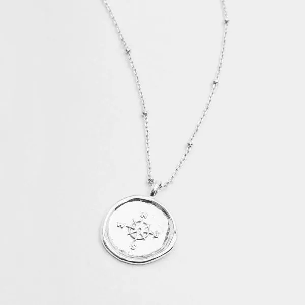 Gorjana Compass Coin Necklace with Silver Finish Image 2 Becky Beauchine Kulka Diamonds and Fine Jewelry Okemos, MI