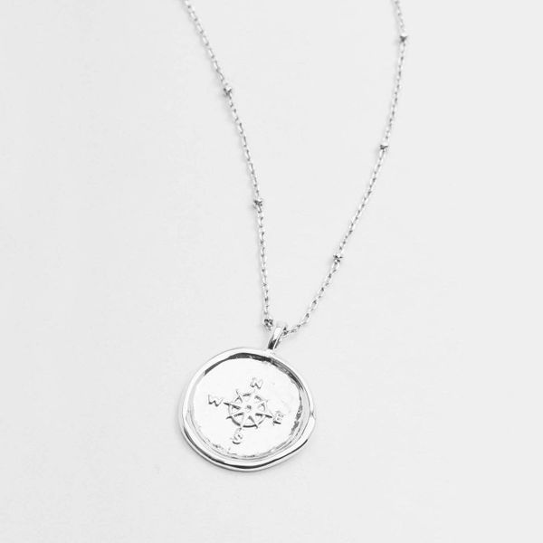 Gorjana Compass Coin Necklace with Silver Finish Image 2 Becky Beauchine Kulka Diamonds and Fine Jewelry Okemos, MI