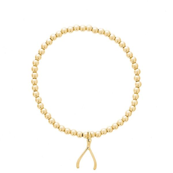 Gold Beaded Bracelet with Wishbone Charm Becky Beauchine Kulka Diamonds and Fine Jewelry Okemos, MI