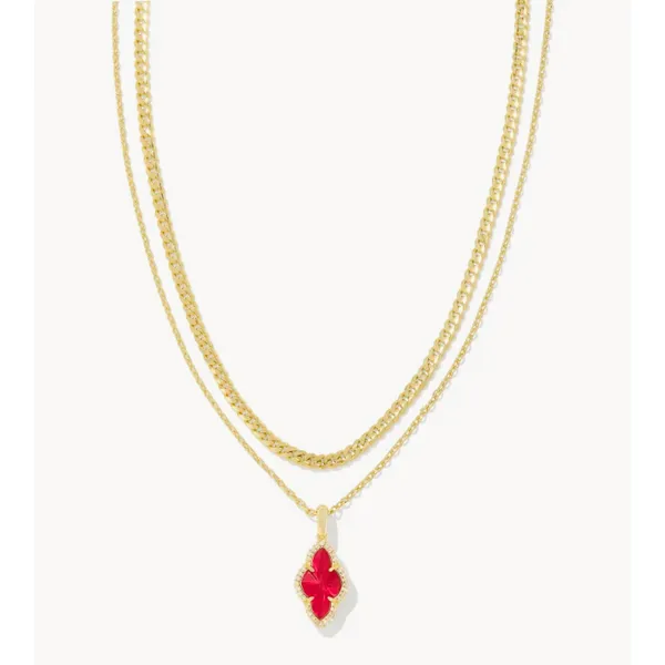 Abbie Gold Pave Frame Multi Strand Necklace in Cranberry by Kendra Scott Becky Beauchine Kulka Diamonds and Fine Jewelry Okemos, MI
