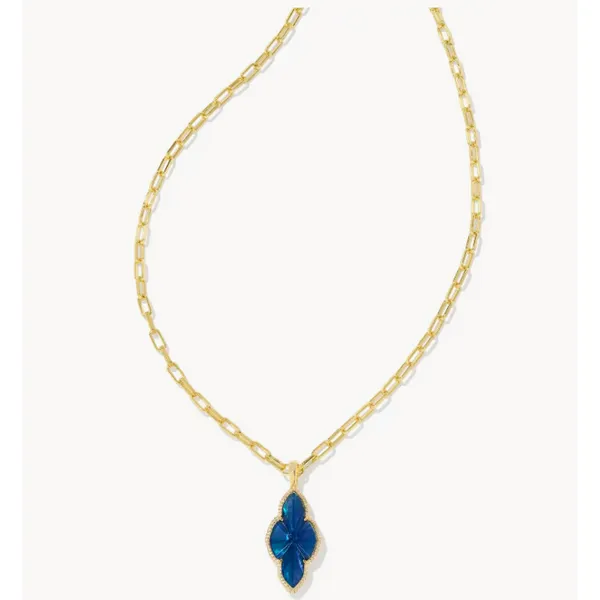 Abbie Gold Pave Frame Large Long Pendant Necklace in Navy...