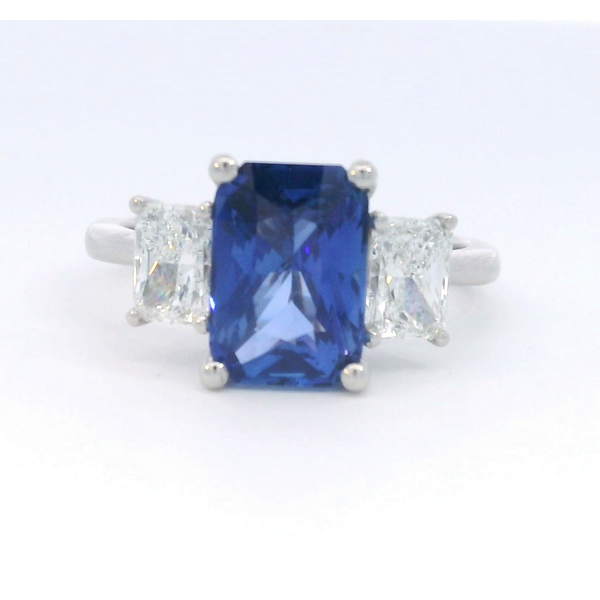 Platinum Radiant Cut Sapphire and Diamond Ring Bethany's Jewelry Wellsboro, PA