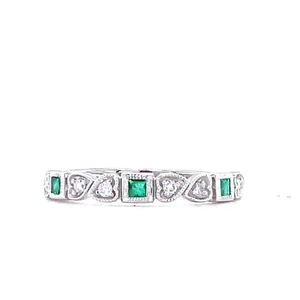 14K White Gold Anniversary Band with Emeralds and Diamonds Biondi Diamond Jewelers Aurora, CO