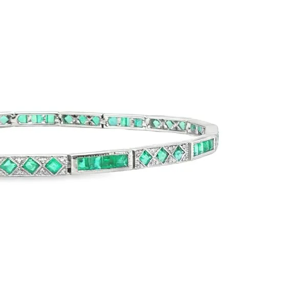 14K White Gold Diamond and Emerald Bracelet Image 2 Biondi Diamond Jewelers Aurora, CO