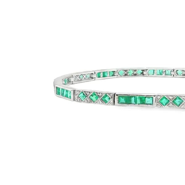 14K White Gold Diamond and Emerald Bracelet Image 3 Biondi Diamond Jewelers Aurora, CO