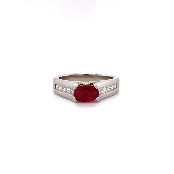 14K White Gold Oval Ruby Diamond Satin Finish Ring Biondi Diamond Jewelers Aurora, CO