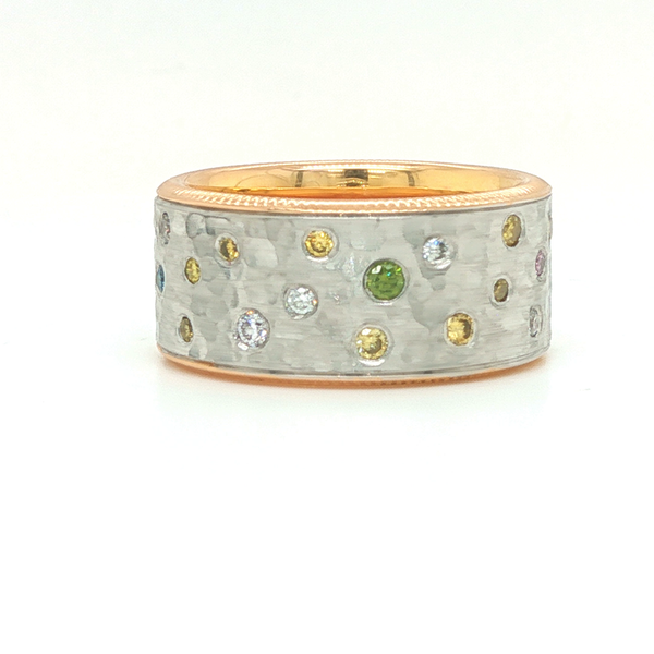 18K White and Rose Gold Hammered Color Diamond Band Image 2 Biondi Diamond Jewelers Aurora, CO