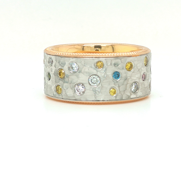 18K White and Rose Gold Hammered Color Diamond Band Image 3 Biondi Diamond Jewelers Aurora, CO