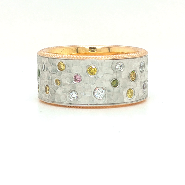 18K White and Rose Gold Hammered Color Diamond Band Biondi Diamond Jewelers Aurora, CO
