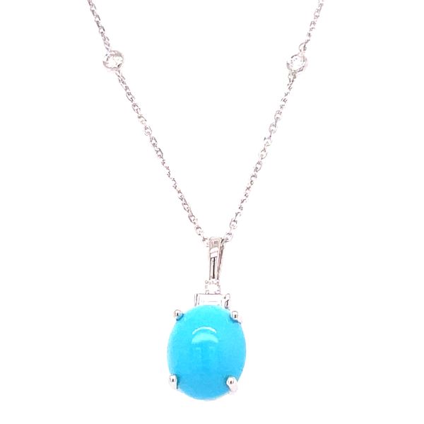 14K White Gold Turquoise and Diamond Necklace Image 4 Biondi Diamond Jewelers Aurora, CO