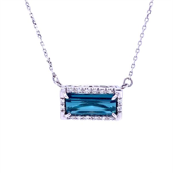 14K White Gold Indicolite Tourmaline & Diamond Bar Necklace Biondi Diamond Jewelers Aurora, CO
