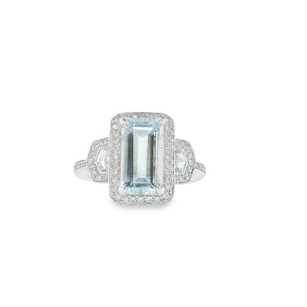White Gold Emerald-Cut Aquamarine & Diamond Ring Biondi Diamond Jewelers Aurora, CO
