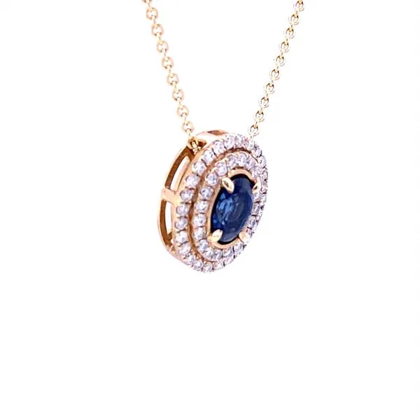 Sapphire and Diamond Halo Pendant Image 2 Biondi Diamond Jewelers Aurora, CO