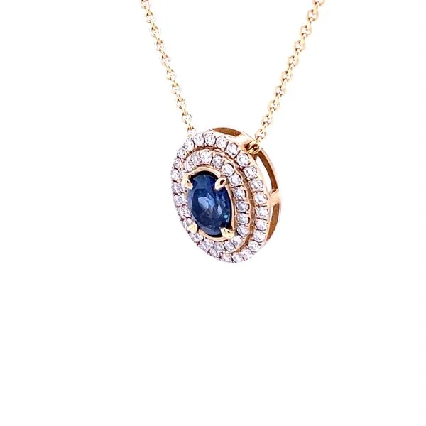 Sapphire and Diamond Halo Pendant Image 3 Biondi Diamond Jewelers Aurora, CO