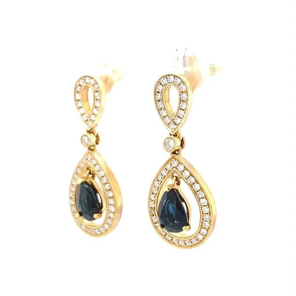 Teardrop Sapphire and Diamond Earrings in 14K Yellow Gold Image 2 Biondi Diamond Jewelers Aurora, CO
