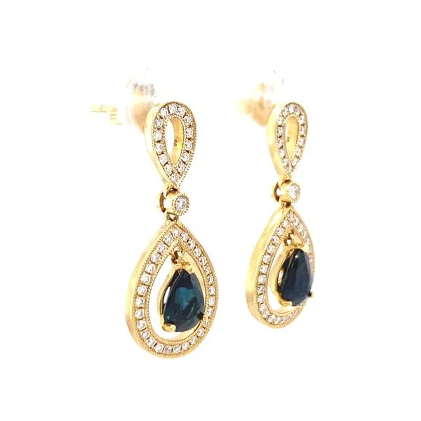 Teardrop Sapphire and Diamond Earrings in 14K Yellow Gold Image 3 Biondi Diamond Jewelers Aurora, CO