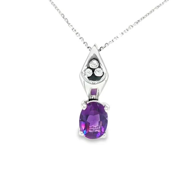 14K White Gold Amethyst Diamond Pendant Necklace 7x5MM Biondi Diamond Jewelers Aurora, CO
