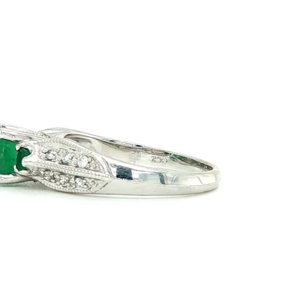 14K White Gold Emerald Three Stone Diamond Ring Image 3 Biondi Diamond Jewelers Aurora, CO