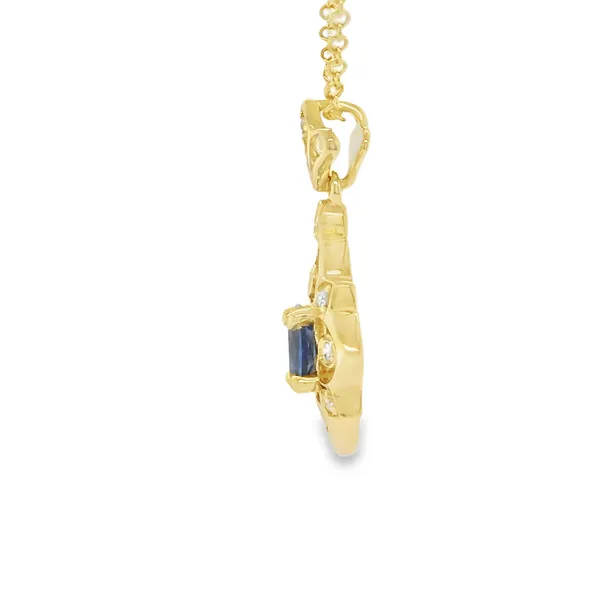 14K Yellow Gold Sapphire and Diamond Pendant Necklace Image 2 Biondi Diamond Jewelers Aurora, CO