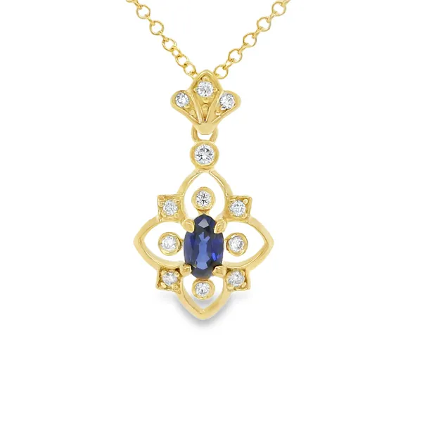 14K Yellow Gold Sapphire and Diamond Pendant Necklace Biondi Diamond Jewelers Aurora, CO