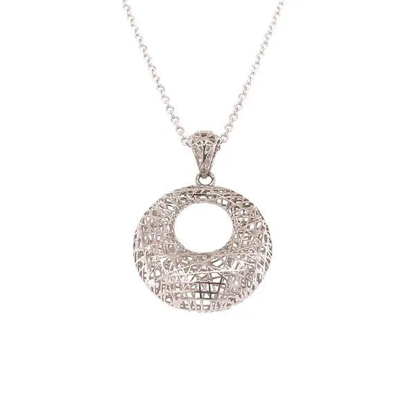 14K White Gold 3D Laser Printed Circle Necklace Biondi Diamond Jewelers Aurora, CO