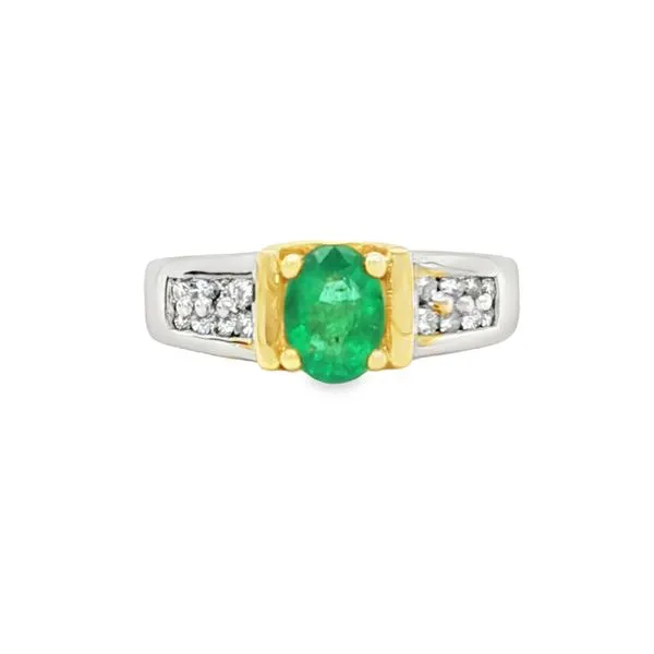 14K Yellow and White Gold Emerald and Diamond Ring Biondi Diamond Jewelers Aurora, CO